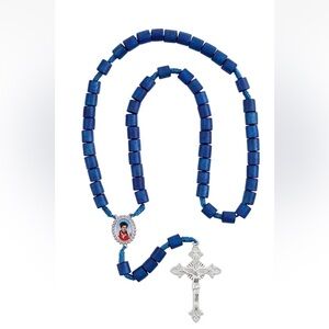 St Carlo Acutis Blue wood Beaded Rosary with Silver Cross unisex Catholic gift